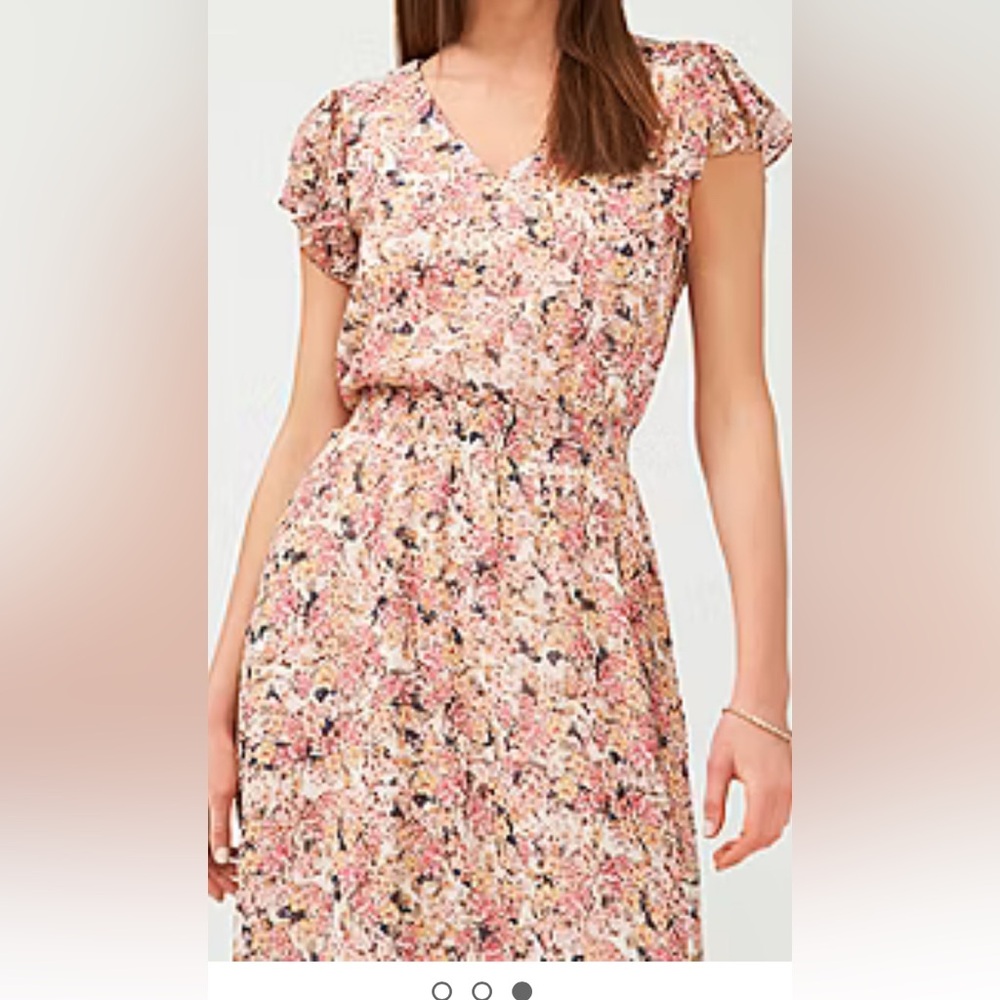 MSK Pink and Cream Floral Midi Dress
